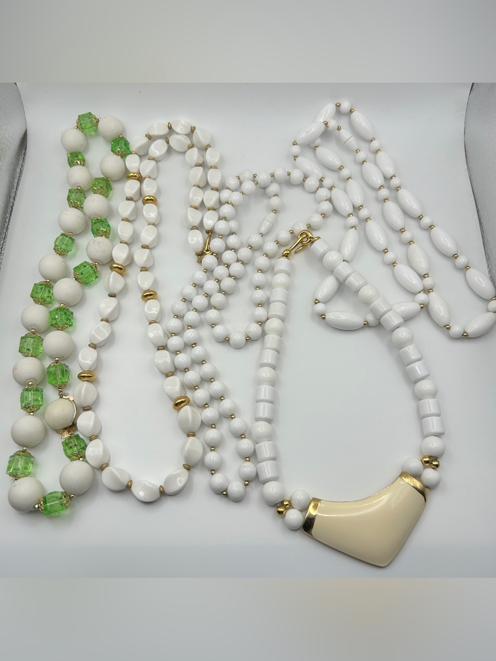 Vintage White Beaded Necklace Lot of 5 Trifari Hong Kong Napier